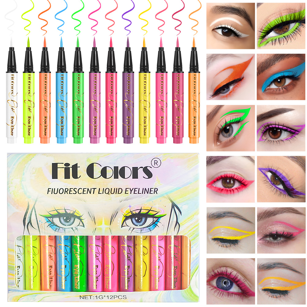 Colorful Liquid UV Waterproof Eyeliner, Fluorescent Face Body Paint Pen, Long Lasting Easy to Remove, Neon Glow
