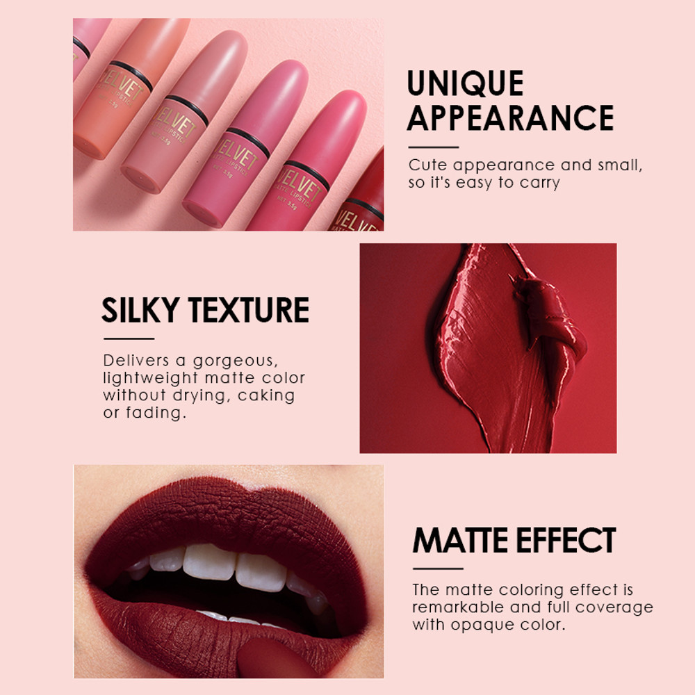 Matte Lipstick Set with Matte Finish, Waterproof, Not Easy to Stick to Cups, 6-Color Gift Box Lipstick Collection