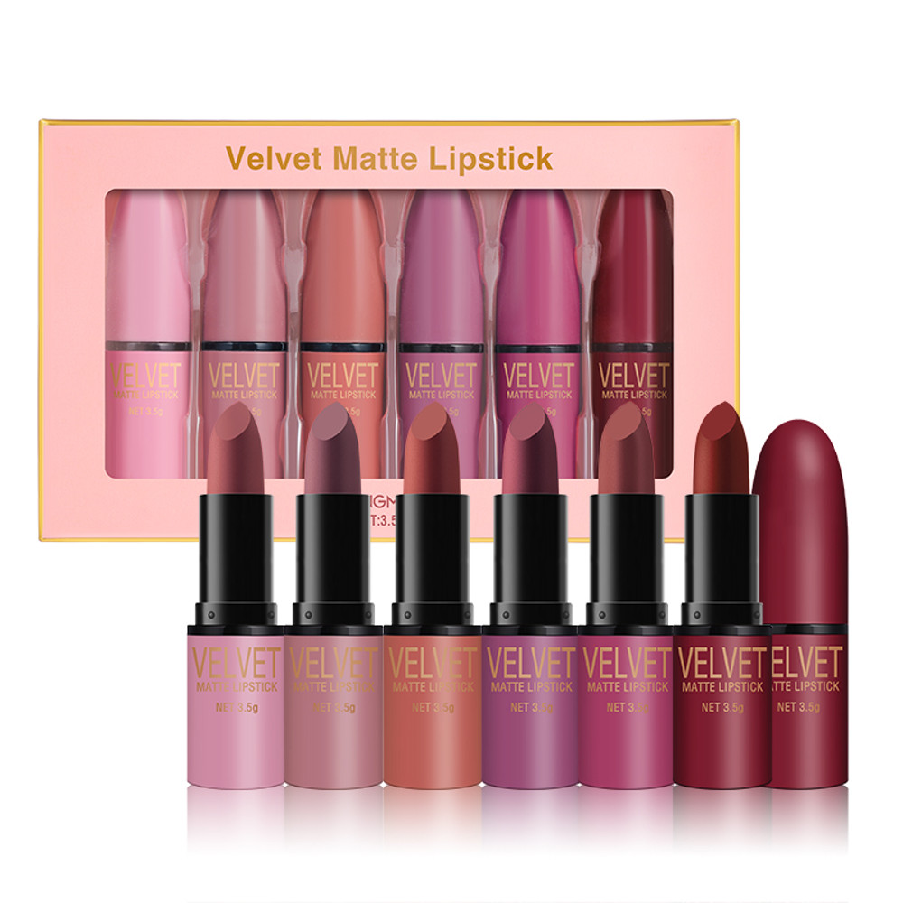 Matte Lipstick Set with Matte Finish, Waterproof, Not Easy to Stick to Cups, 6-Color Gift Box Lipstick Collection