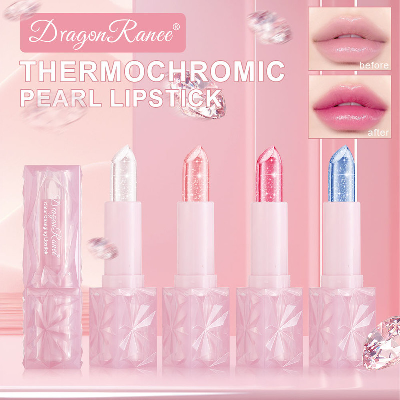 Colorful Changing Thermochromic Pink Three Diamond Crystal Lipstick, Waterproof Long Lasting Moisturising Lip Colour