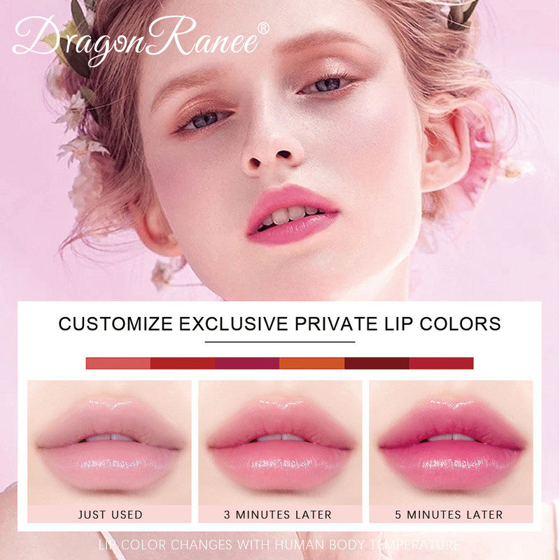Colorful Changing Thermochromic Pink Three Diamond Crystal Lipstick, Waterproof Long Lasting Moisturising Lip Colour