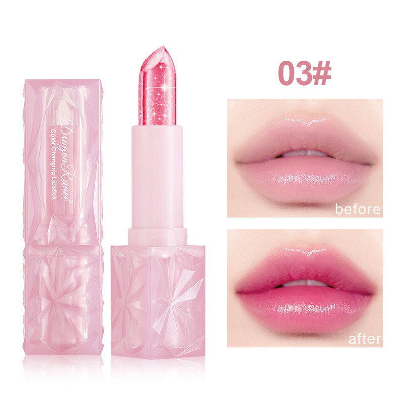 Colorful Changing Thermochromic Pink Three Diamond Crystal Lipstick, Waterproof Long Lasting Moisturising Lip Colour