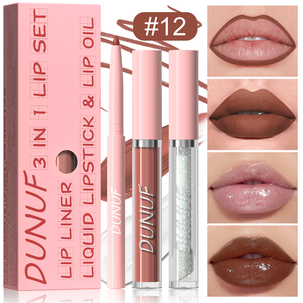 3 In 1 Doe Lips Matte Lip Liner Lip Gloss Lip Oil Waterproof Long Lasting Formula Nonflaking Finish 4