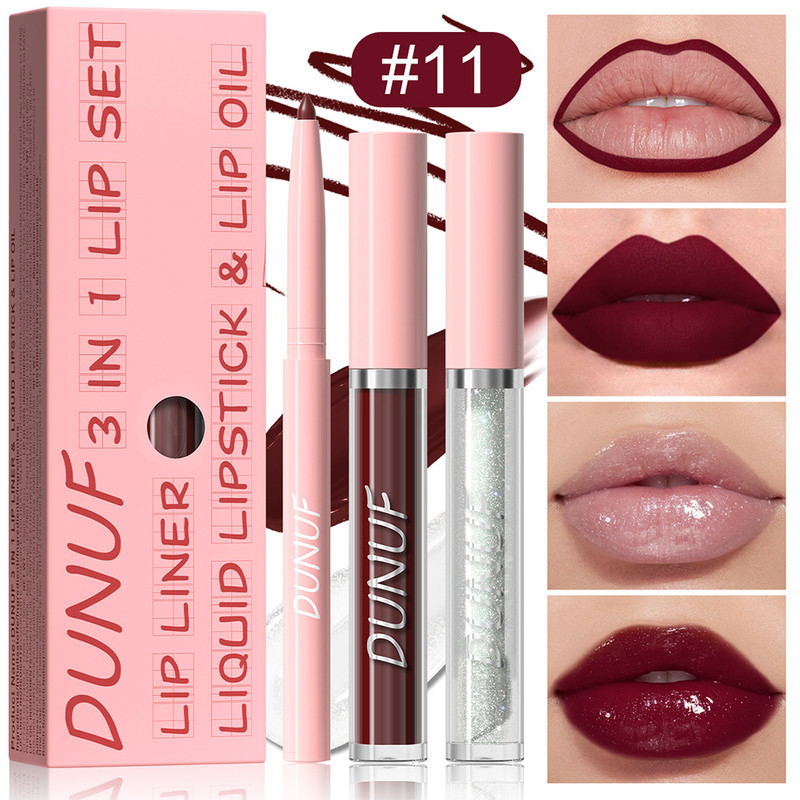 3 In 1 Doe Lips Matte Lip Liner Lip Gloss Lip Oil Waterproof Long Lasting Formula Nonflaking Finish 5