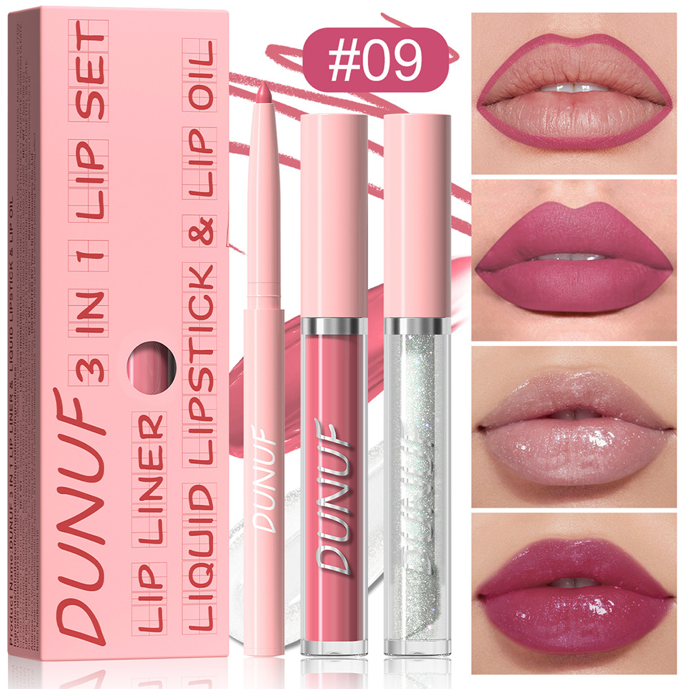 3 In 1 Doe Lips Matte Lip Liner Lip Gloss Lip Oil Waterproof Long Lasting Formula Nonflaking Finish 7