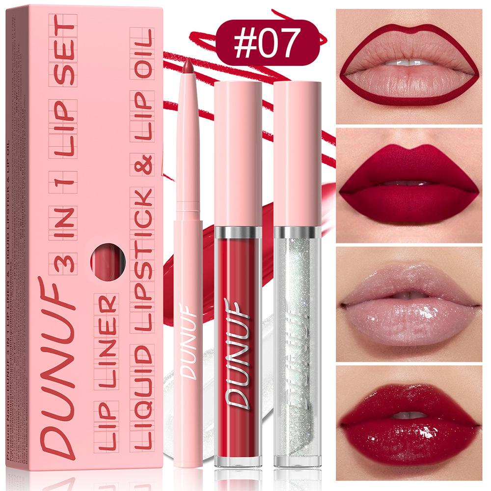 3 In 1 Doe Lips Matte Lip Liner Lip Gloss Lip Oil Waterproof Long Lasting Formula Nonflaking Finish 9