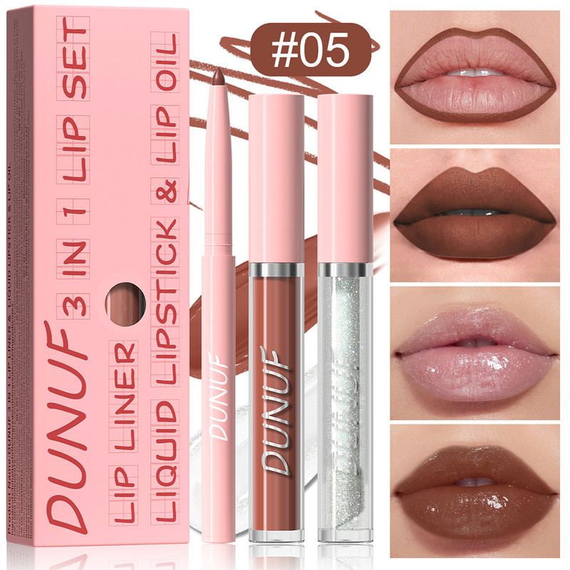 3 In 1 Doe Lips Matte Lip Liner Lip Gloss Lip Oil Waterproof Long Lasting Formula Nonflaking Finish 11