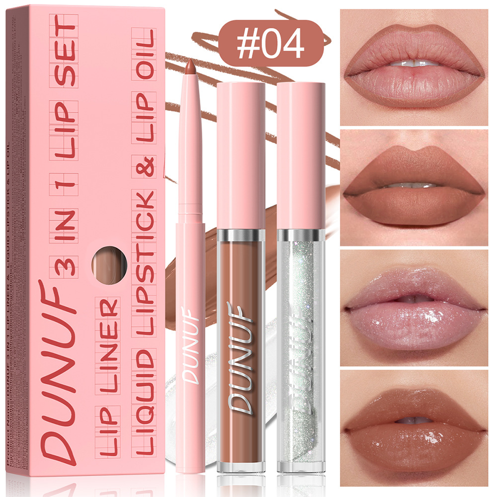 3 In 1 Doe Lips Matte Lip Liner Lip Gloss Lip Oil Waterproof Long Lasting Formula Nonflaking Finish 12