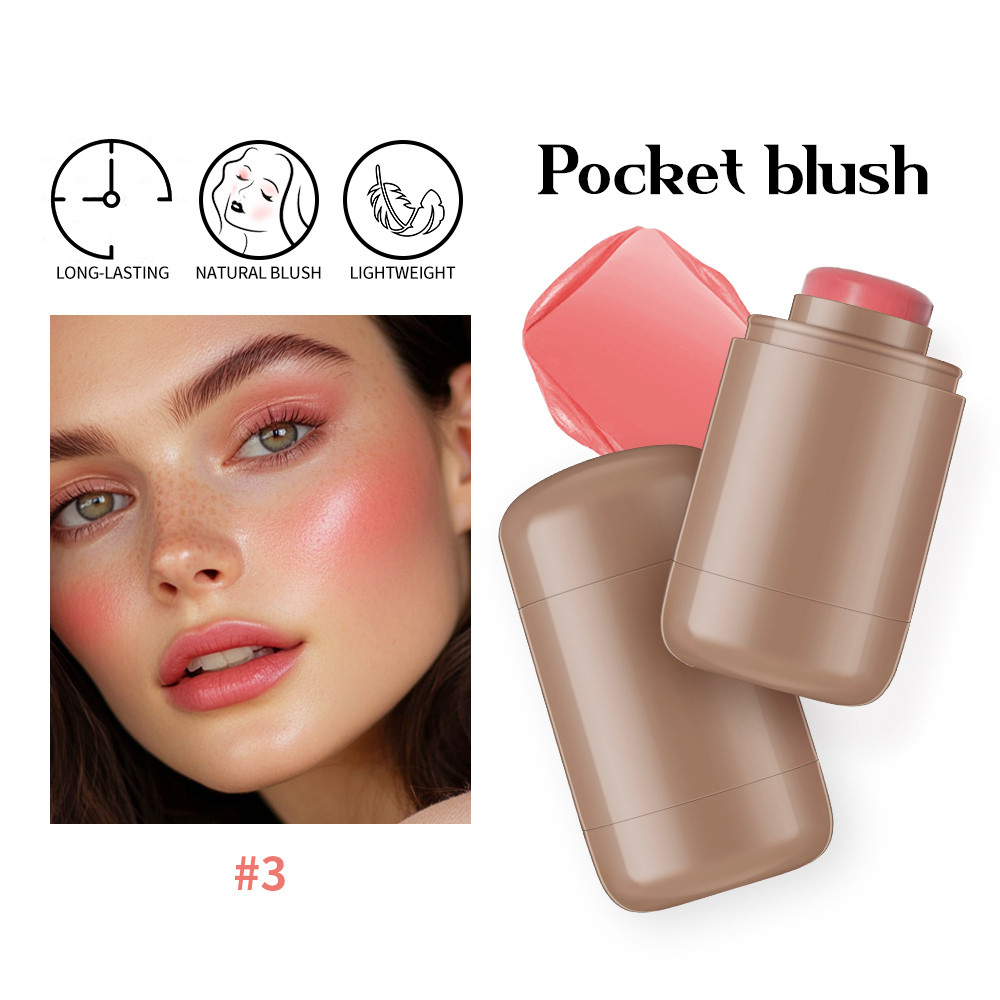 3-in-1 Blush Stick Lasting, Moisturizing Face Rouge, Brightens Cheeks, Lip Gloss Makeup, Creamy Buildable Glow