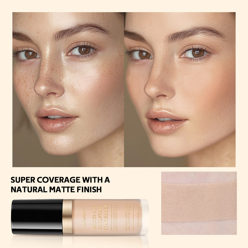 Multi-Use Super Coverage Concealer, Oil Free Hydrating Cream, Long Lasting Face Makeup, Cover Contour Highlight Retouch