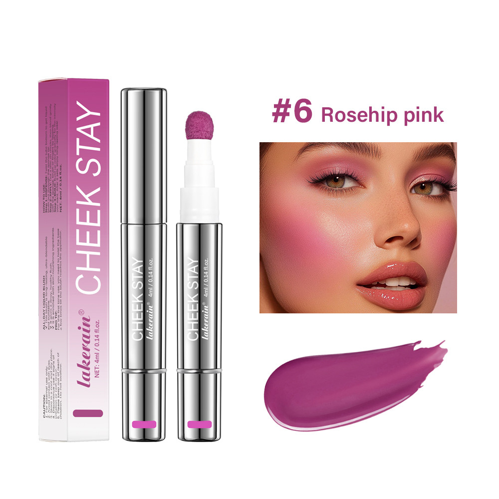 Long Lasting Blendable Liquid Blush, Cheek Blusher with Sponge Applicator, Dewy Buildable Cheek Makeup, All Day Wear