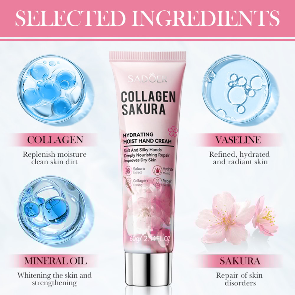 Moisturizing Hydrating Sakura Hand Cream Beauty Skin Care Antiaging Hands Hands Skin Whitening 3