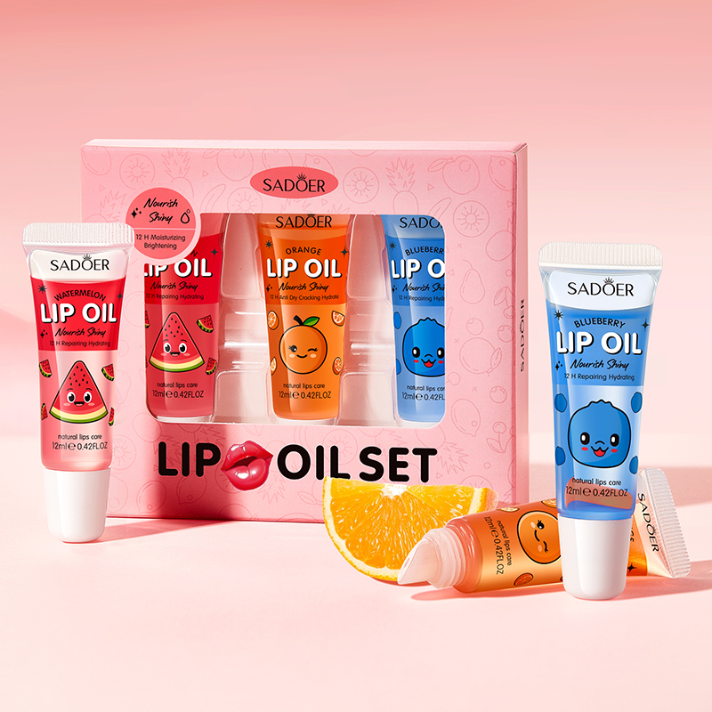 Crystal Jelly Lip Oil Hydrating, Cute Makeup Plumps Lip Gloss, Fruit Lip Balm Clear Serum, Lipsticks Cosmetics Sets