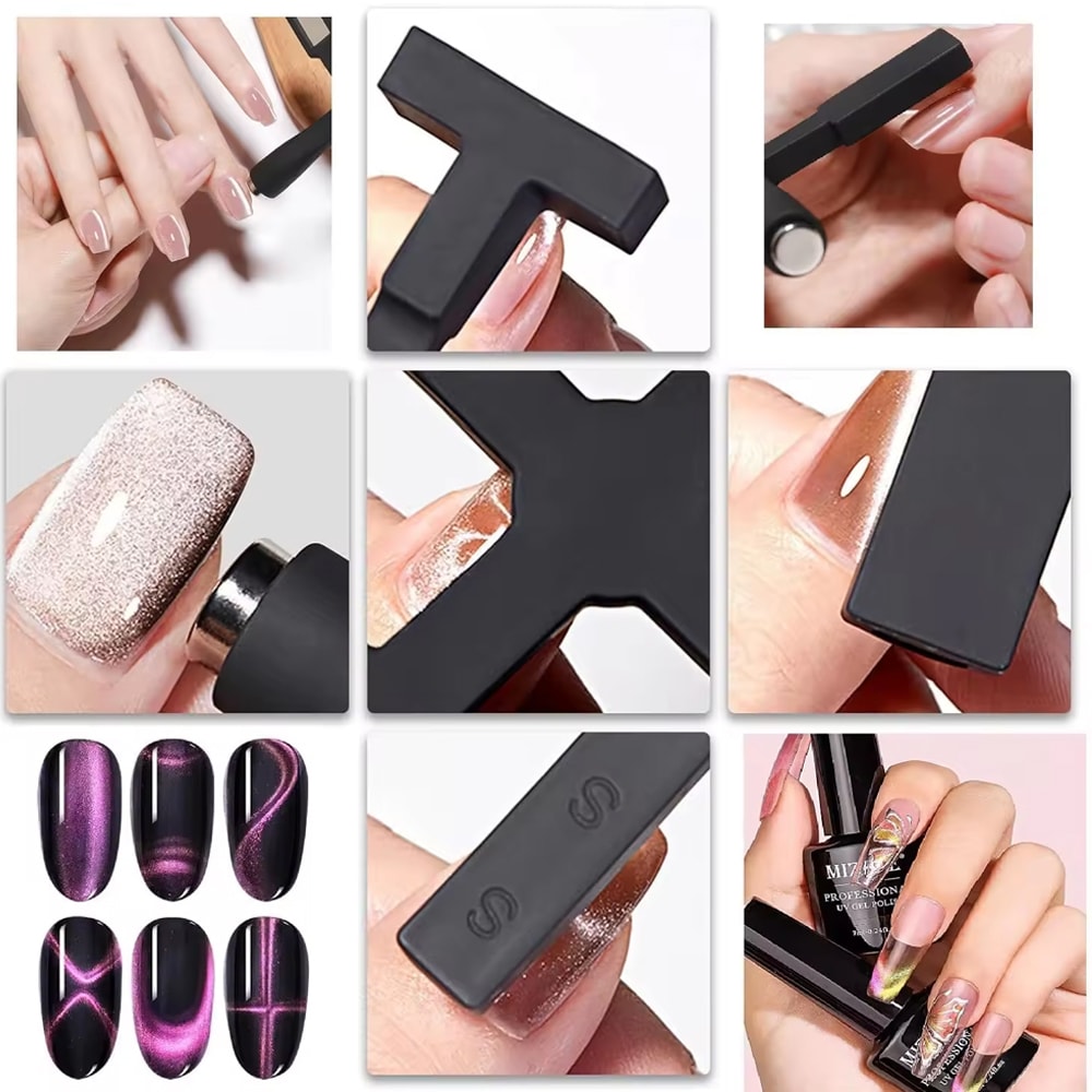 Love Heart Pattern, Nail Magnet 6in1 Cat Eye, Side Light, Half Moon, Daisy Flower, French, Nail UV Manicure Magnets