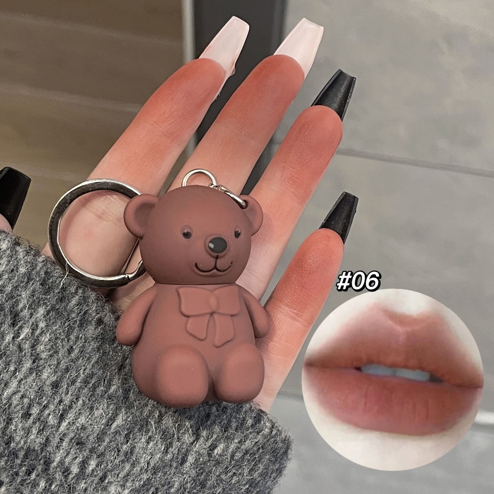 Keychain Mirror Lip Gloss Cute Bear Jelly Liquid Lipstick Waterproof Tinted Lip Glaze Nonstick Cup 1