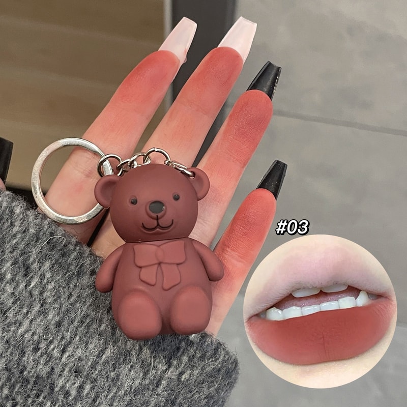 Keychain Mirror Lip Gloss Cute Bear Jelly Liquid Lipstick Waterproof Tinted Lip Glaze Nonstick Cup 2