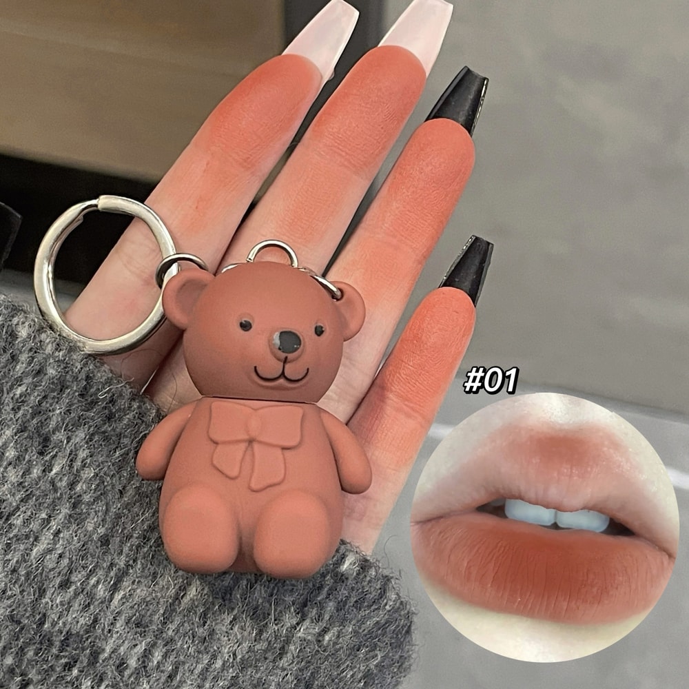 Keychain Mirror Lip Gloss Cute Bear Jelly Liquid Lipstick Waterproof Tinted Lip Glaze Nonstick Cup 3