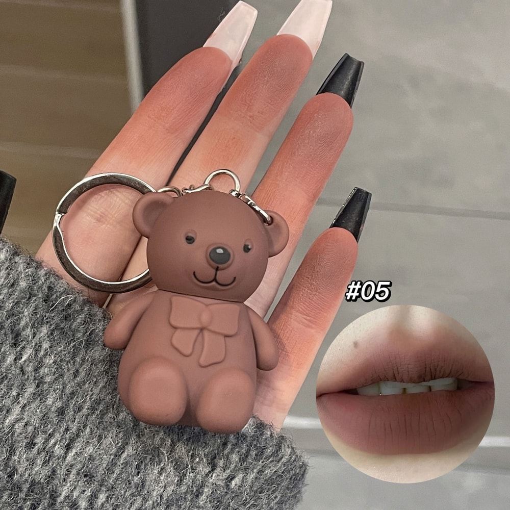 Keychain Mirror Lip Gloss Cute Bear Jelly Liquid Lipstick Waterproof Tinted Lip Glaze Nonstick Cup 4