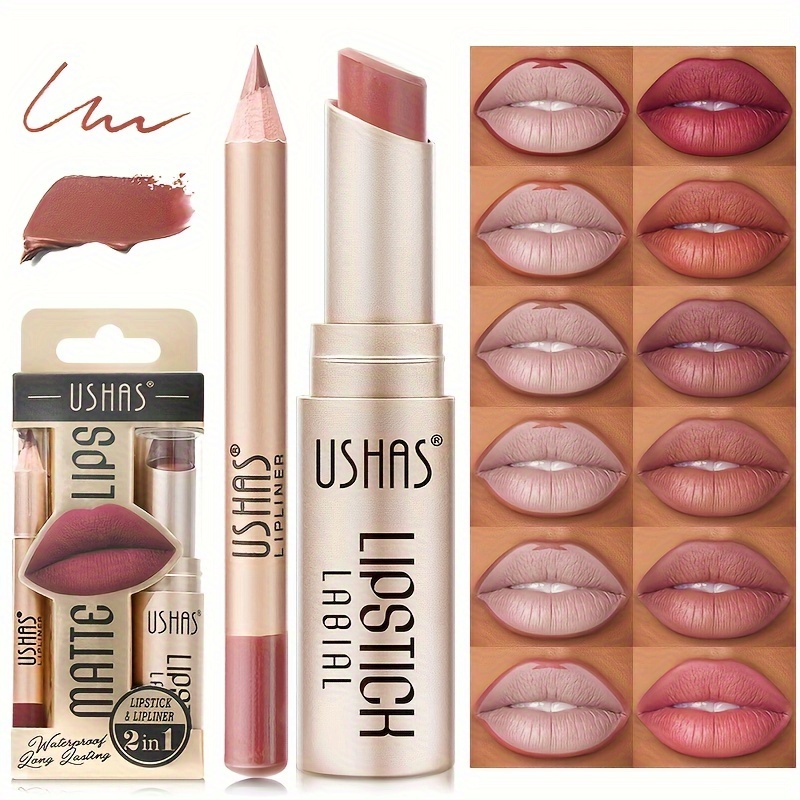 Color Matte Lipstick Set, Long-lasting Waterproof, Lipstick Lip Liner Set Easy, Coloring Non-Stick Cup Lip Makeup Suit