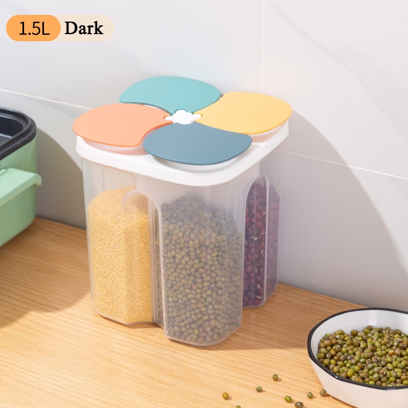 Kitchen Cereal Storage Box 4Grid Plastic Food Container with Airtight Seal