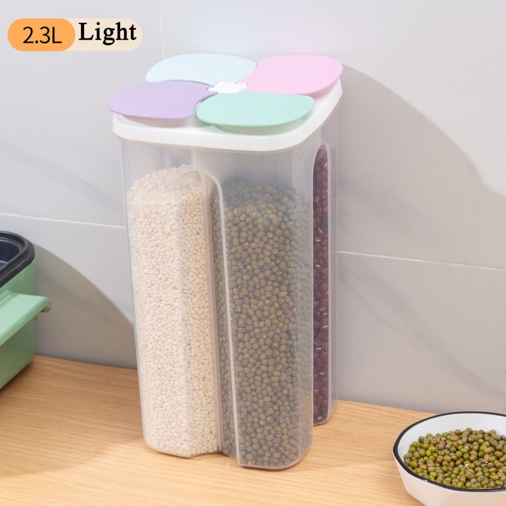 Kitchen Cereal Storage Box 4Grid Plastic Food Container with Airtight Seal