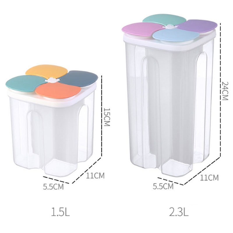 Kitchen Cereal Storage Box 4Grid Plastic Food Container with Airtight Seal