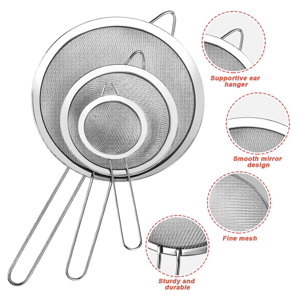Stainless Steel Oil Strainer with Fine Wire Mesh Essential Baking Frying Kitchen Tool