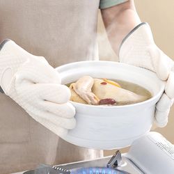 heat resistant oven baking gloves anti scald, non-slip silicone kitchen gloves for safe cooking