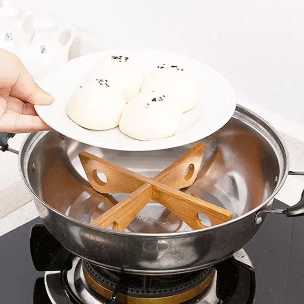 Cross Tray Holder Wooden Removable Table Mat AntiHeat AntiSlip Kitchen Gadget 5