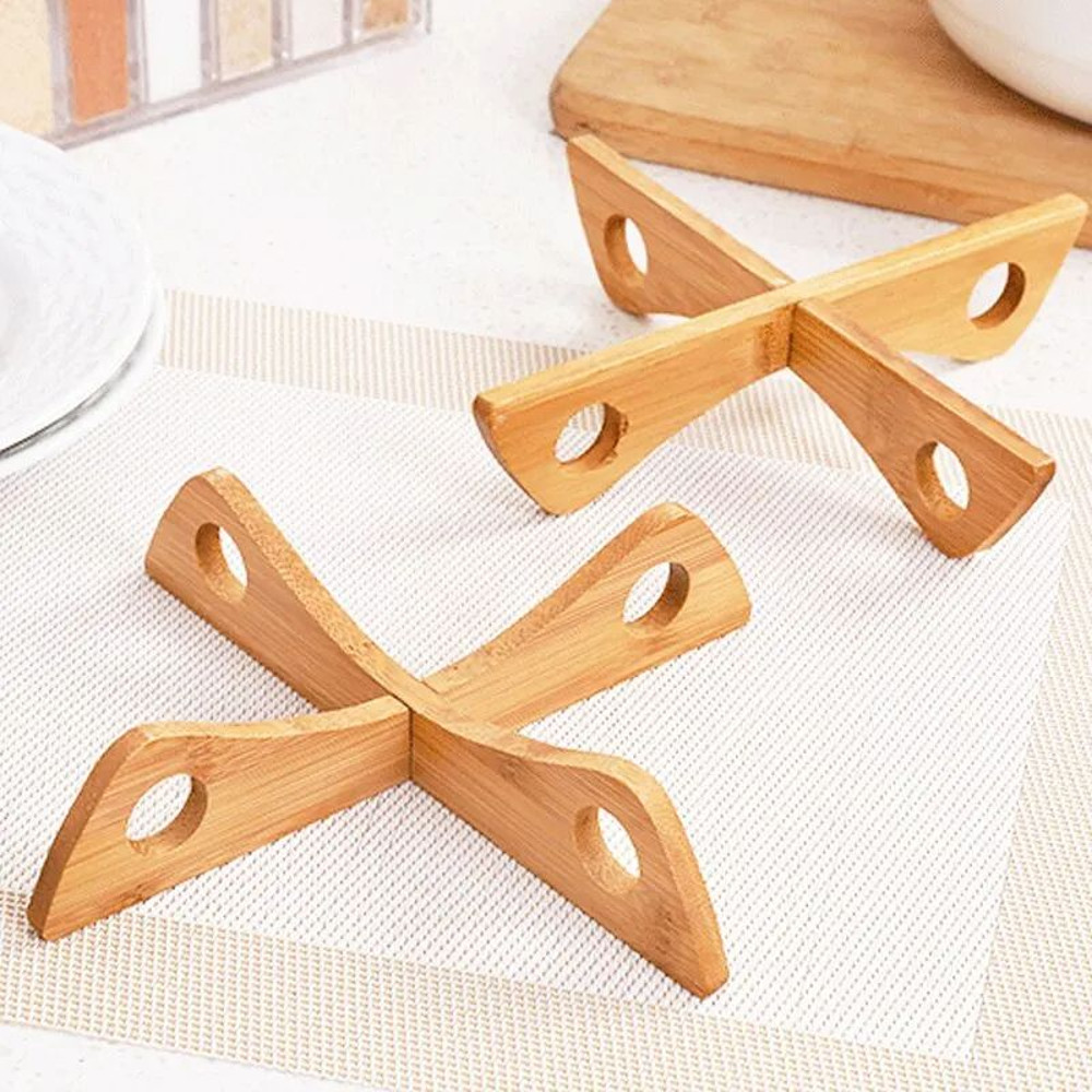 Cross Tray Holder Wooden Removable Table Mat AntiHeat AntiSlip Kitchen Gadget 7