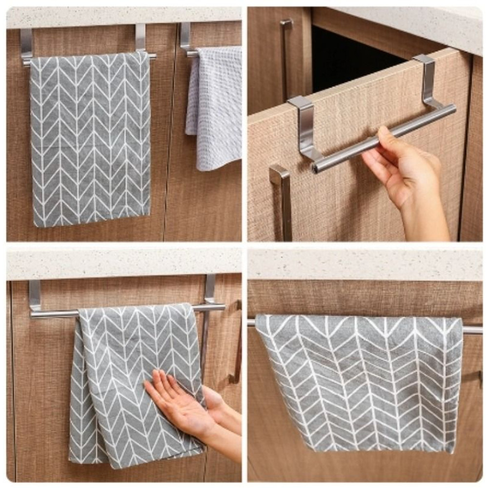 Stainless Steel Over Door Towel Rack SpaceSaving Hanging Towel Bar for Bathroom Kitchen