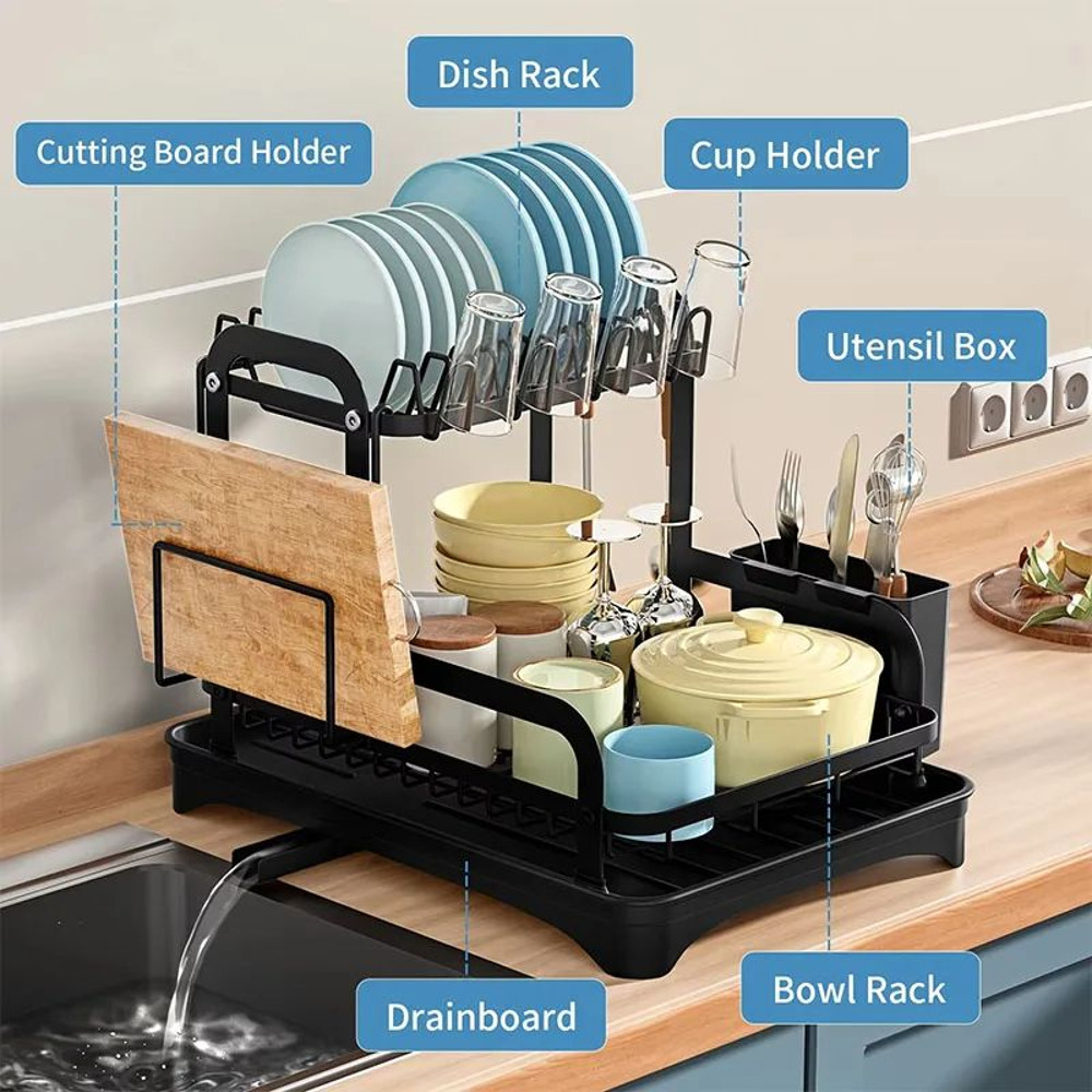 DoubleLayer Kitchen Dish Rack SpaceSaving Tableware Organizer 1