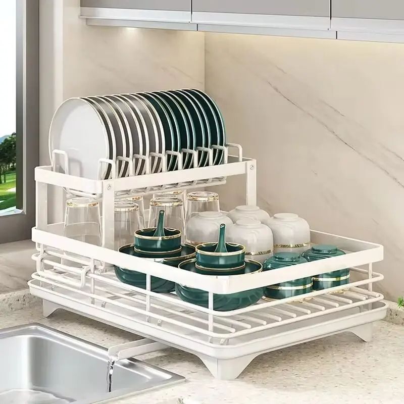 Adjustable Kitchen Plate Storage Box With Drainboard Over Sink Tableware Drying Rack Organizer 0