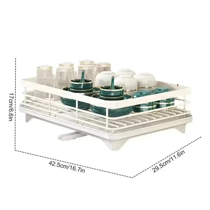 Adjustable Kitchen Plate Storage Box With Drainboard Over Sink Tableware Drying Rack Organizer 3