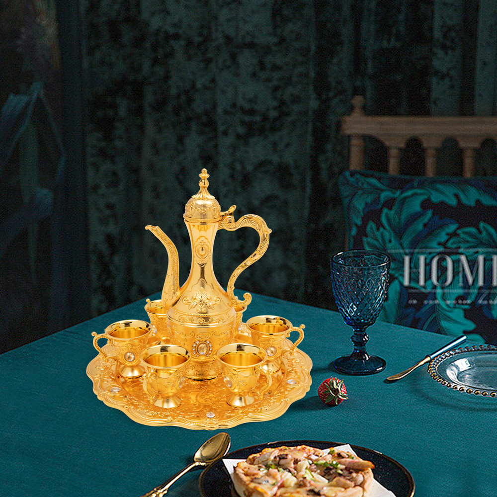 Turkish Tea Set, Vintage Turkish Coffee Set with Pot and 6 Cups for Home Decor Birthday Christmas Housewarming Wedding