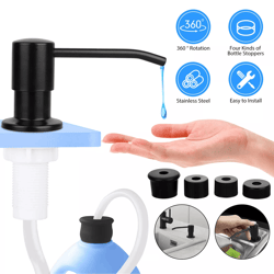 stainless steel sink soap dispenser with tube kit, kitchen liquid pump bottle system, quick install, no-drip design