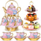 21-Piece Ceramic Tea Set with Metal Holder & Cupcake Stand – Elegant European Tea Pot, Cups, and Tiered Dessert Tower