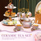 21-Piece Ceramic Tea Set with Metal Holder & Cupcake Stand – Elegant European Tea Pot, Cups, and Tiered Dessert Tower