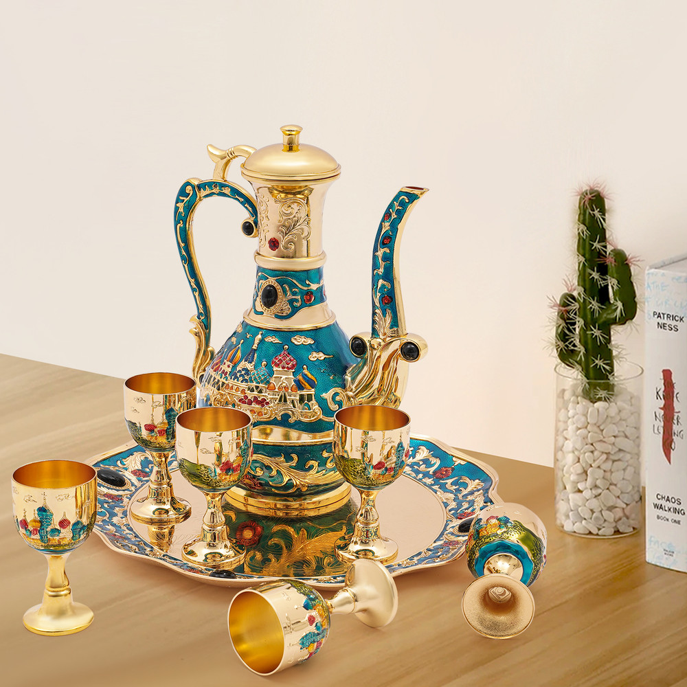 Antique-Style Coffee Pot & Tea Cup Set – Vintage Decor with Concave Tray & Eagle Beak Spout