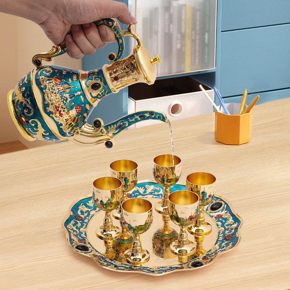 Antique-Style Coffee Pot & Tea Cup Set – Vintage Decor with Concave Tray & Eagle Beak Spout