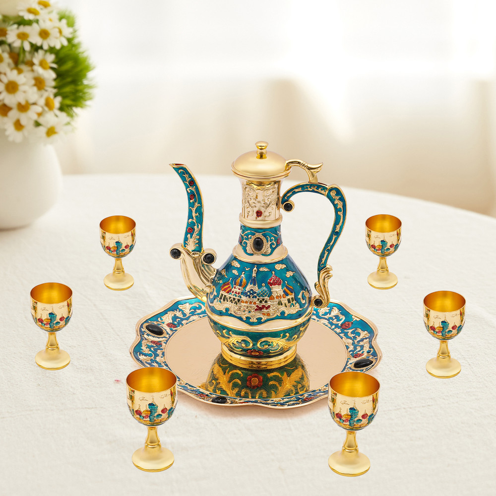 Antique-Style Coffee Pot & Tea Cup Set – Vintage Decor with Concave Tray & Eagle Beak Spout