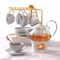 Elegant Handcrafted Tea Set 21 Pcs Gray Marble Porcelain Set For Kids Adults 0