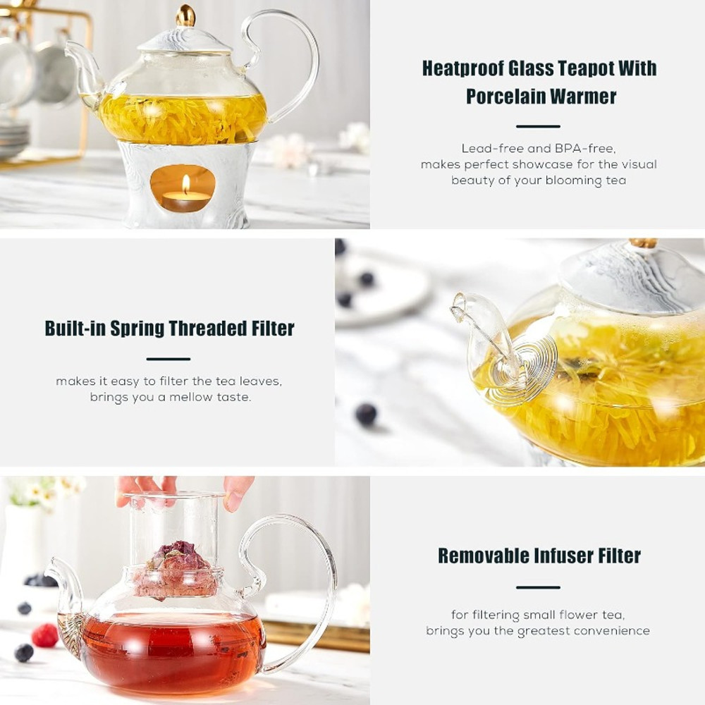 Elegant Handcrafted Tea Set 21 Pcs Gray Marble Porcelain Set For Kids Adults 1