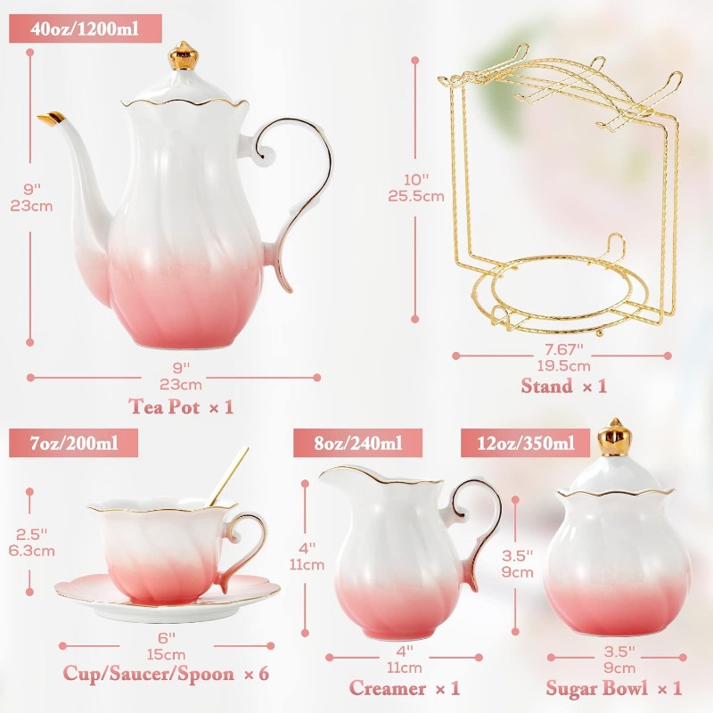 22Piece Porcelain Tea Set For 6 Luxury British Style Tea Coffee Cups With Golden Trim 4