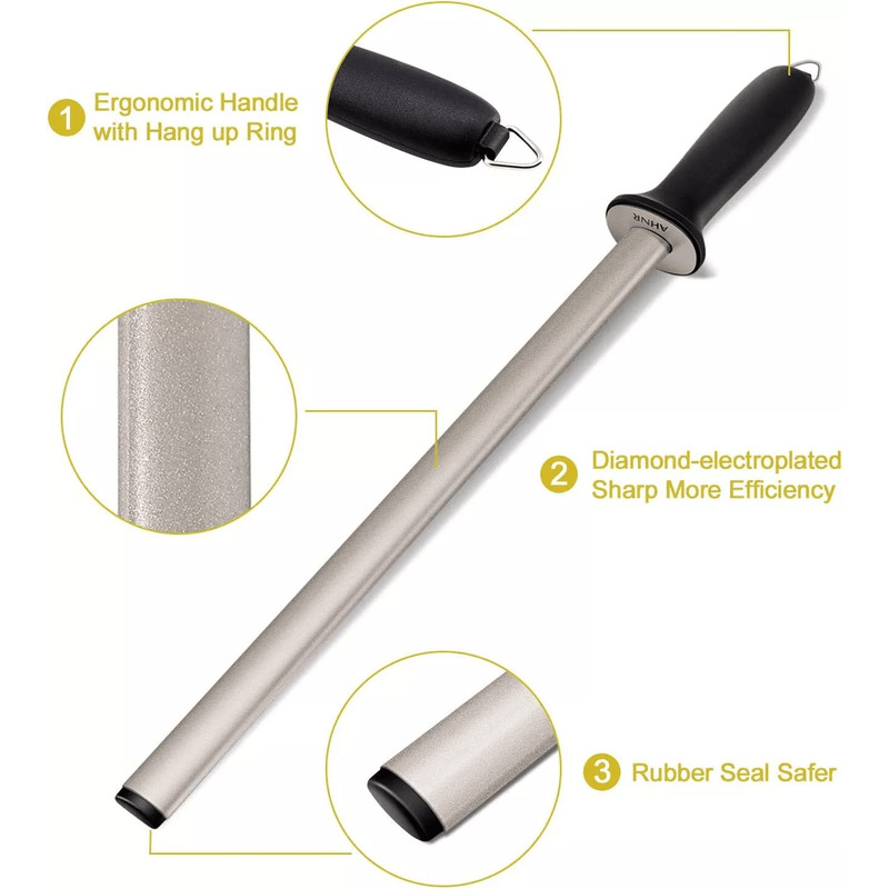 Diamond Knife Sharpener Steel Honing Rod For Kitchen Home Hunting Blades 8