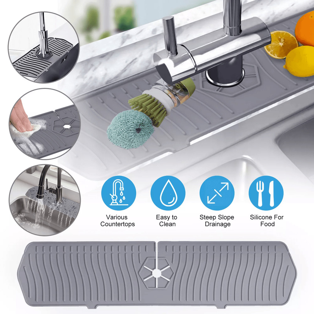 Kitchen Sink Silicone Faucet Drain Pad Splash Guard Drip Catcher Tray For Countertop Water Control  0