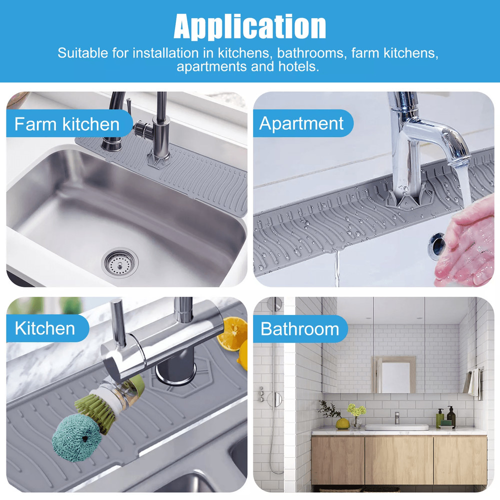 Kitchen Sink Silicone Faucet Drain Pad Splash Guard Drip Catcher Tray For Countertop Water Control  3