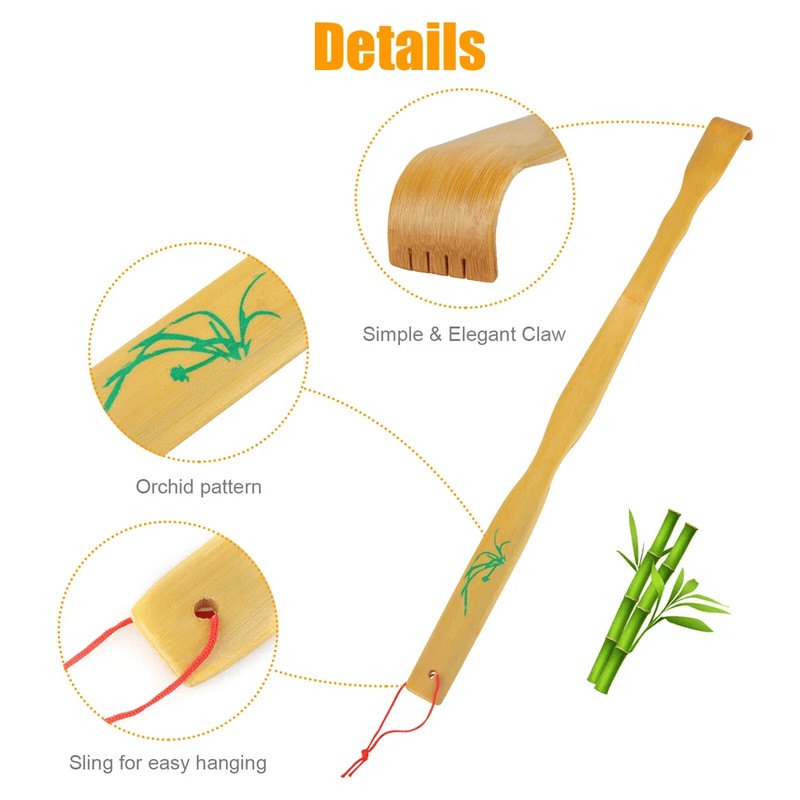Long Reach Natural Bamboo Back Scratcher Tool Portable Itch Relief Stick With Hanging Strap Ergonom 5