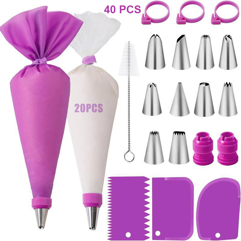 Premium Stainless Steel Nozzle Tips Set with Silicone Piping Bags, DIY Cake Decorating Kit for Beginners