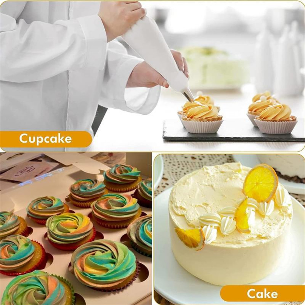 Premium Stainless Steel Nozzle Tips Set with Silicone Piping Bags, DIY Cake Decorating Kit for Beginners